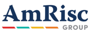 Logo of AmRisc Group featuring the name in blue with a colorful underline consisting of teal, orange, and yellow bars. The word "GROUP" is in grey to the right.