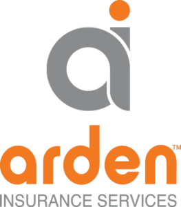 Logo of Arden Insurance Services, featuring a stylized lowercase "a" in gray with an orange dot above it. Below, "arden" is in bold orange text, and "INSURANCE SERVICES" is in smaller black text.