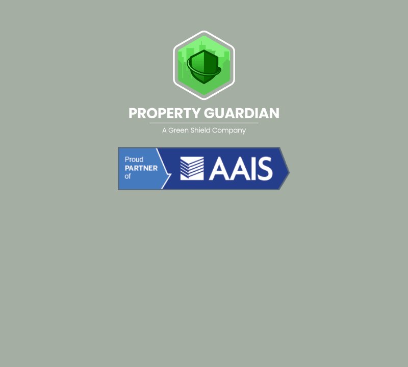 Logo for Property Guardian, a Green Shield Company, displayed above a banner with the AAIS logo and the text "Proud Partner of AAIS" on a light grey background.