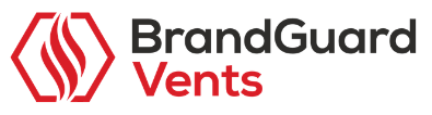Logo for BrandGuard Vents featuring a red hexagon with three wavy red lines inside, next to the text "BrandGuard" in black and "Vents" in red on a light background.