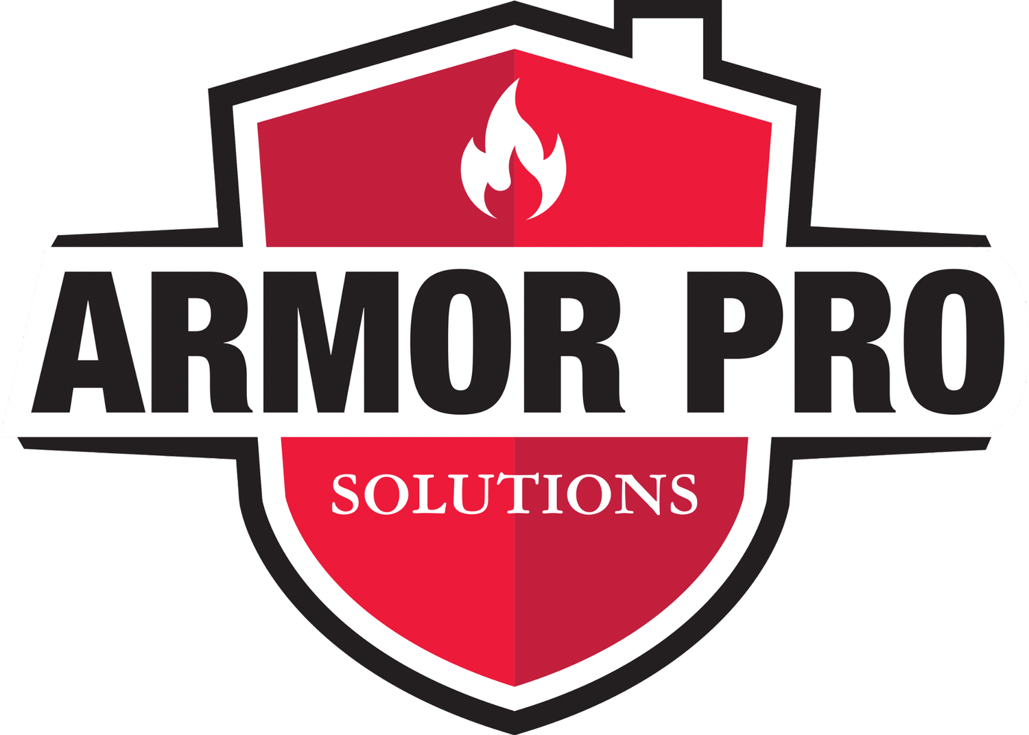 A red and white shield-shaped logo with a flame icon at the top. The text "ARMOR PRO" is bold across the center, and "SOLUTIONS" appears in smaller white letters on a red banner at the bottom of the shield.
