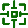 A green square with a dot in the center, surrounded by four green corner brackets facing inward, resembling a focusing or scanning icon on a light gray background.