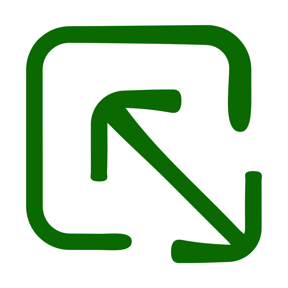 A green, rounded square with an arrow inside pointing diagonally from the bottom right to the top left, crossing the square's center. The background is light gray.