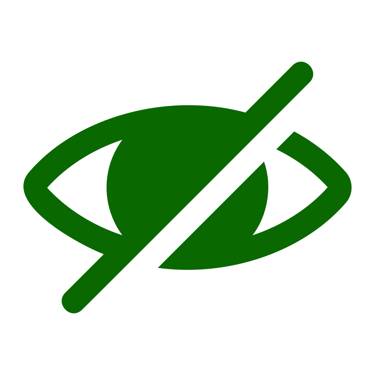 A green eye icon with a diagonal line crossing through it, symbolizing "hidden" or "not visible," on a light gray background.