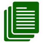A green icon showing three overlapping documents, with the front page displaying white horizontal lines representing text.